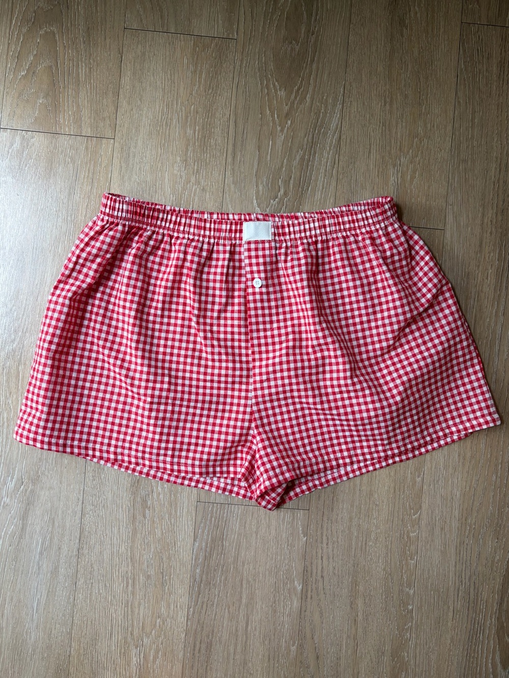 Gingham Elastic-Waist Women’s Boxer-like Shorts - Red